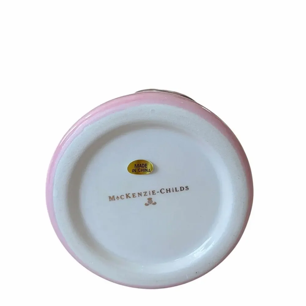 NEW Mackenzie-Childs Rosy Check Short Heart Vase In Original Box